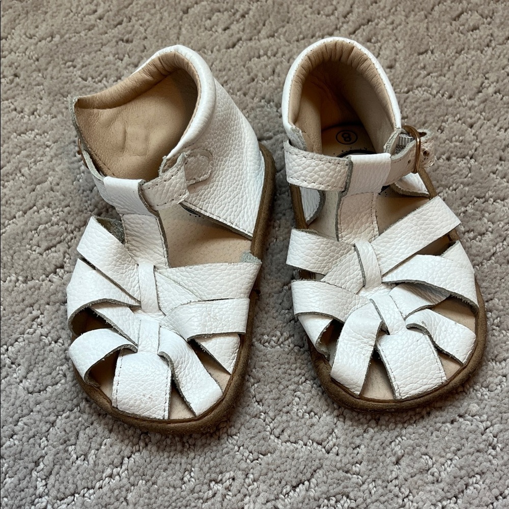 Kids White Leather Fisherman Sandals